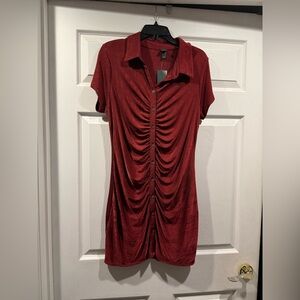 Wild Fable Deep Red Ruched Button Down Dress. Size XL NWT